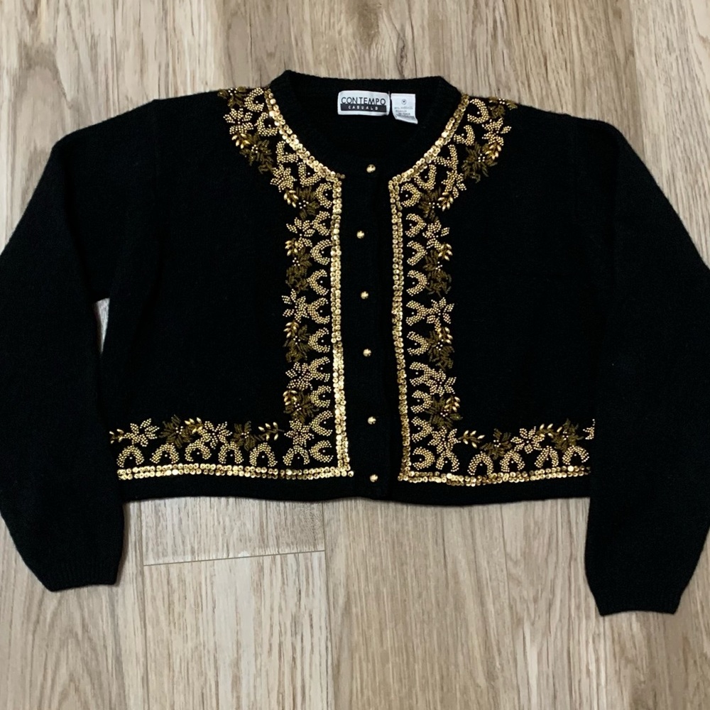 Vintage Lambswool Cropped Sequin Cardigan - M